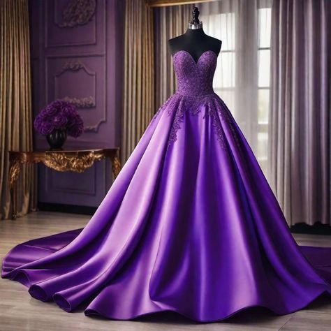 Quince Dress Aesthetic, Purple Gown Aesthetic, Quinceanera Dresses Yellow, Ball Gown Purple, Dark Purple Prom Dresses, Purple Quince Dress, Debut Themes, Gown Aesthetic, Purple Quinceanera