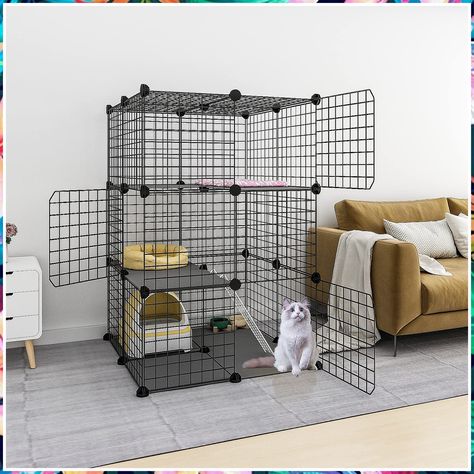 Eiiel 3-Tier Cat Cage Indoor DIY Cat Playpen Detachable Metal Wire Kennels 2Lx2Wx3H Crate Large Exercise Place Ideal for 1-2 Cat Cages Indoor, Fur Furniture, Hamsters As Pets, Cat Playpen, Cat Kennel, Cat Cage, Cats Black, Pet Enclosure, Pet Playpen