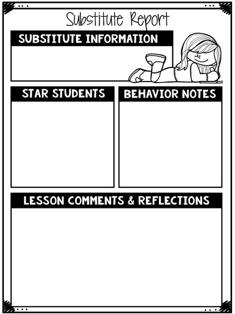 Substitute Teacher Cards Business, Substitute Teacher Feedback Form, Substitute Report Printable, Substitute Plans Middle School, Substitute Teacher Report Form Free, Substitute Worksheets, Subbing Tips, Substitute Teacher Report, Substitute Teacher Bag