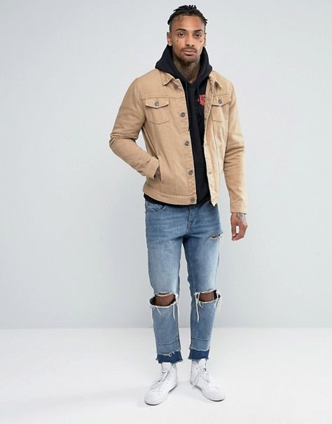 Discover Fashion Online Tan Jacket Outfit Mens, Tan Jacket Outfit, Jacket Outfits Men, Tan Jean Jacket, Jean Jacket Outfits Men, Tan Denim Jacket, Denim Jacket Trend, Brown Jean Jacket, Tan Outfit