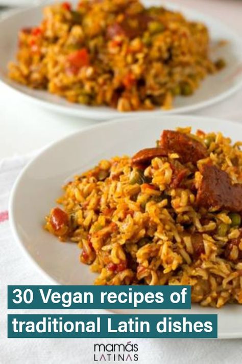 Click here for 30 vegan versions of traditional Latin recipes we all love. #veganlatinorecipes #veganrecipes #latinfood Vegan Spanish Rice, Vegan Spanish Recipes, Vegan Tamales, Fat Free Vegan, Vegan Chorizo, Vegan Blog, Spanish Rice, Vegan Kitchen, Latin Food