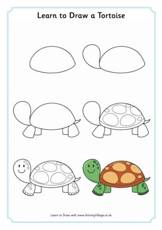 Draw A Turtle, Trin For Trin Tegning, Easy Animal Drawings, Drawing Lessons For Kids, Draw Animals, Easy Drawing Tutorial, Easy Drawings For Kids, Easy Doodle Art, Easy Doodles Drawings