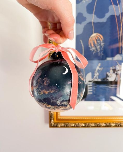 How hard is it waiting until 1 November for all the Christmas things 🫣 Something a little different - a handpainted ceramic bauble featuring a twinkly dusk scene ✨ 💌💌 #christmasdecor #christmasdecorations #handmade #handmadegifts #painting #christmasgifts Paint Your Own Baubles, Painted Ceramic Baubles, Christmas Baubles Painting, Bauble Painting, Ceramic Baubles, 1 November, Christmas Things, Xmas Crafts, Hand Painted Ceramics