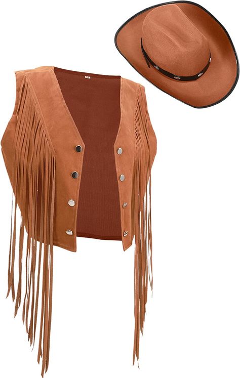 Tassels Jacket, Cowgirl Costume For Women, Felt Cowgirl Hat, Tassel Jacket, Cowgirl Costume, 70s Hippie, Fringe Vest, Hippie Costume, Cowgirl Hat