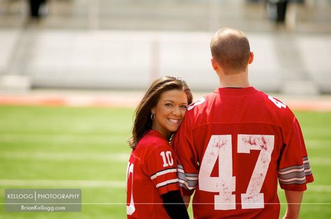 Ohio Stadium Football Engagement Pictures, Football Senior Photos, Football Senior Pictures, Football Wedding, Football Poses, Senior Football, Park Street, Couple Engagement Pictures, Sports Wedding