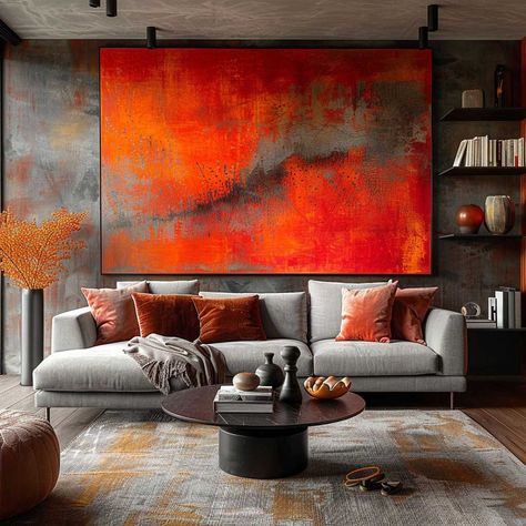 Orange Texture Paint, Charcole Drawings, Abstract Painting Orange, Orange Dining Room, Bold Interior, Creating An Entryway, Inspiring Lifestyle, Dining Room Accents, Painting Orange