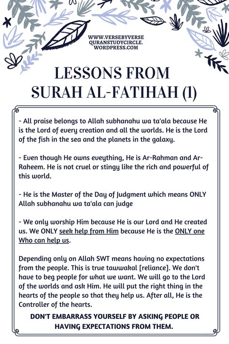 Journey through the Qur’an – Juz 1 – Surah Al-Fatihah Lessons – Verse By Verse Qur'an Study Circle Tafsir Al Quran, Prayers For Patience, Islam Lesson, Quran Tafseer, Ar Rahman, Forgive And Forget, Jealous Of You, Learn Quran, Muslim Book