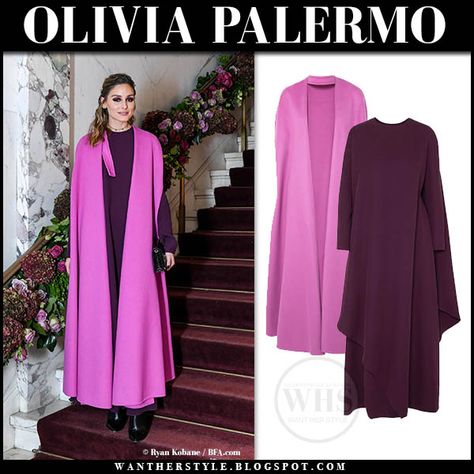 Olivia Palermo in pink cape and purple maxi dress #oliviapalermo #cape #maxidress #purple #pink #redcarpet #party #outfit #valentino H.e.r Style, Cape Outfit, Olivia Palermo Lookbook, Pink Cape, Dress With Cape, Mehendi Outfits, 2023 Outfits, Olivia Palermo Style, Purple Maxi Dress