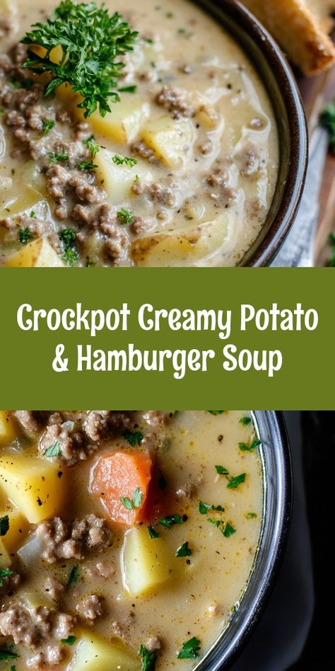 Preparing this Crockpot Creamy Potato & Hamburger Soup brings warmth to our family gatherings. The aroma fills the kitchen, and as we gather around the table, laughter and stories flow, creating cherished memories during cozy fall evenings.🍲❤️ Crockpot Creamy Potato & Hamburger Soup, Hamburger Soup Crockpot, Potato Hamburger Soup, Hamburger Potato Soup, Cheesy Broccoli Soup, Hamburger Soup, Vegetable Beef Soup, Beef Salad, Italian Soup