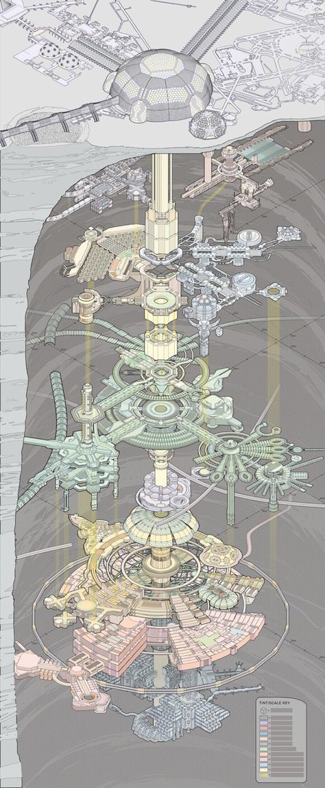 More Arcology, Sci Fi Environment, Rpg Map, Dungeon Maps, Military Base, Architectural Drawing, Futuristic City, Fantasy Map, Science Fiction Art