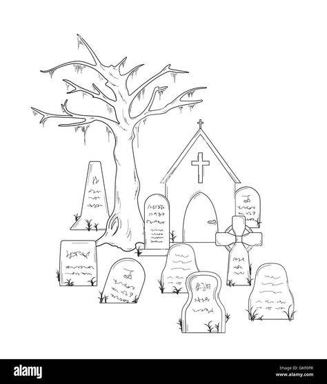 Grave Yard, Halloween 5, Feliz Halloween, Coloring Sheets, Coloring Page, Cemetery, Color Me, Cute Drawings, Stock Vector