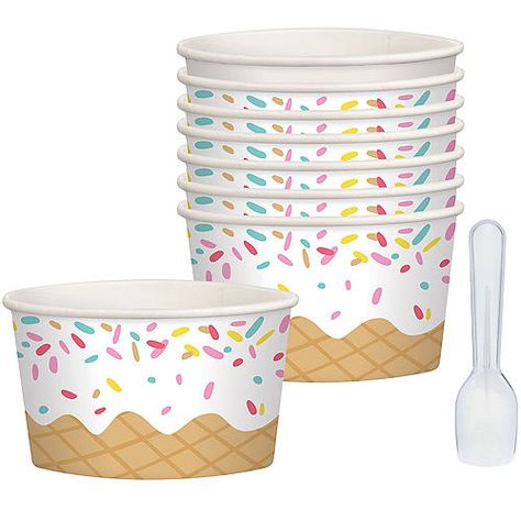 Party Themes Summer, Ice Cream Birthday Party Theme, Paper Ice Cream, Sprinkles Birthday Party, Ice Cream Party Decorations, Ice Cream Party Theme, Cone Design, Ice Cream Cups, Summer Sweets