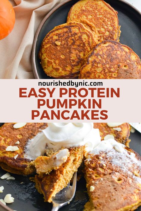 EASY PROTEIN PUMPKIN PANCAKES Healthy Pumpkin Pancakes, Pumpkin Protein Pancakes, Stack Of Pancakes, Pancakes For Breakfast, Easy Protein, Yummy Fall Recipes, Balanced Breakfast, Fall Morning, Oat Pancakes