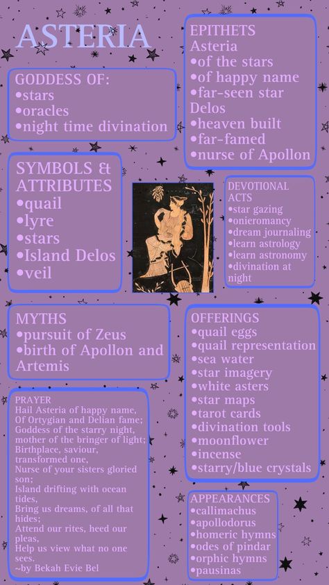 Titans Greek Mythology Art, Greek Goddess Asteria Tattoo, Asteria Goddess Of Stars, Greek Mythology Fun Facts, Asteria Greek Mythology, Greek Mythology Witchcraft, Aeolus Greek Mythology, Triton Greek Mythology, Greek God List