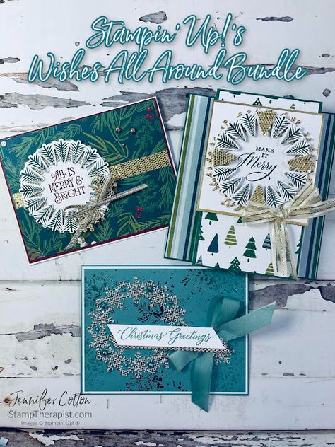 Stampin Up Wishes All Around Cards, Stampin Up Wishes All Around, Wishes All Around Stampin Up Cards, Free Christmas Cards, Horse Sleigh, Wreath Cards, Merry Bright Christmas, O Holy Night, Faceted Gems