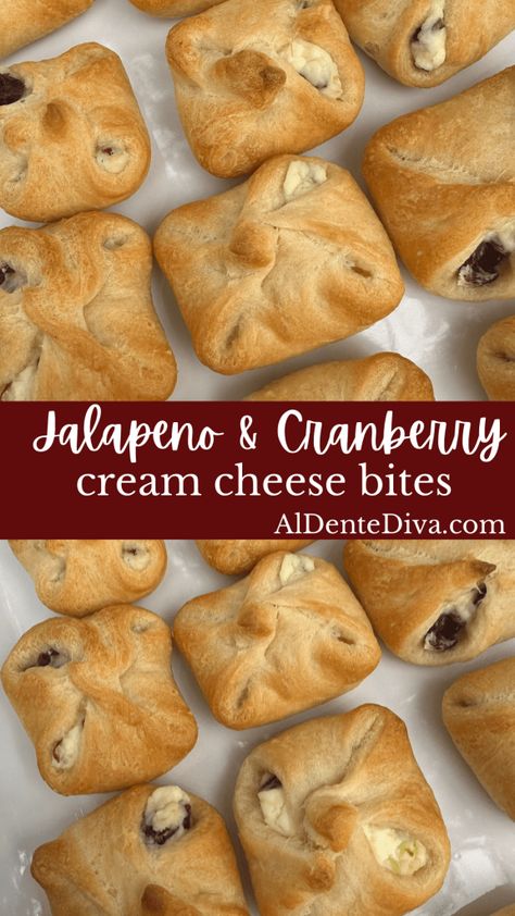 JALAPENO AND CRANBERRY CREAM CHEESE BITES Jalapeño Cranberry Cream Cheese Bites, Crescent Roll Recipes Appetizers, Cream Cheese Bites, Cranberry Appetizer, Jalapeno Cream Cheese Dip, Crescent Roll Appetizers, Cranberry Bites, Cream Cheese Appetizer, Event Hair