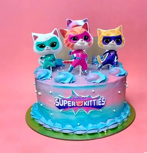 Super Kitty Birthday Cake, Superkitties Birthday Cake, Super Kitties Birthday Cake, Super Kitties Cake, Super Kitties Birthday, Super Kitties, Birthday Cake For Cat, 4th Birthday Cakes, Bday Girl