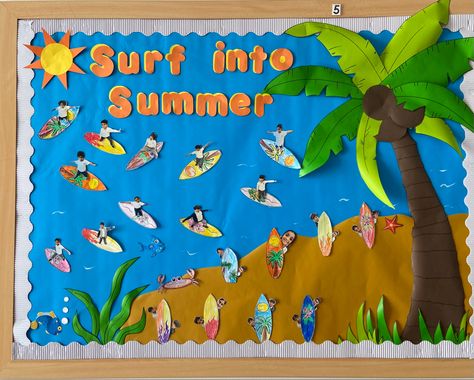 Surfing Into Summer Bulletin Board, Summer Boards, Summer Crafts For Toddlers, Bulletin Boards Theme, Summer Bulletin Boards, Spring Bulletin Boards, Summer Board, Cardboard Crafts Diy, Toddler Art Projects