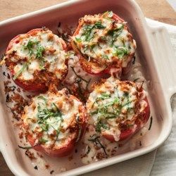 Chicken Parmesan & Quinoa Stuffed Peppers - EatingWell.com Easy Sunday Dinner, Protein Dinner Recipes, Quinoa Stuffed Peppers, Cleaner Eating, High Protein Dinner, Sunday Dinners, Protein Dinner, Sunday Dinner Recipes, Chicken Parm