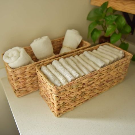 Contemporary Toilet, Bathroom Basket Storage, Woven Storage Basket, Sewing Supplies Storage, How To Roll Towels, Grey Storage, Organized Desk Drawers, Toilet Paper Storage, Kitchen Baskets