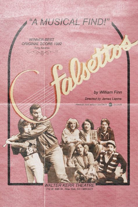 Vintage Broadway Posters, Falsettos Tattoo, Musical Posters Broadway, Falsettos Poster, Newsies Poster, Falsettos Musical, The Falsettos, Musicals Posters, Broadway Musicals Posters