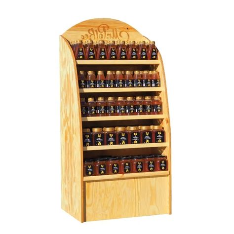 Honey Display Stand, Honey Display, Food Display Stands, Timber Floor, Food Stand, Honey Bottles, Market Stands, Honey Shop, Floor Display