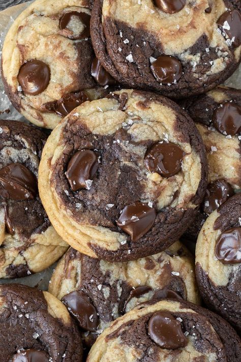 Marbled Brownie Chocolate Chip Cookies - Fresh Bean Bakery Fresh Bean Bakery, Brookies Recipe Cookie Brownies, Brookies Recipes, Small Batch Recipes, White Chocolate Filling, Brookies Recipe, Batch Recipes, Brown Butter Chocolate Chip, Chocolate Chip Brownies