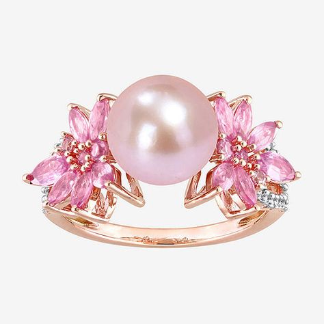 Pink Pearl Ring, Rose Gold Flower Ring, Diamond Flower Ring, Cultured Pearl Ring, Gold Flower Ring, Rose Gold Flower, Pink Sapphire Ring, Pearl Pink, 14k Rose Gold Ring