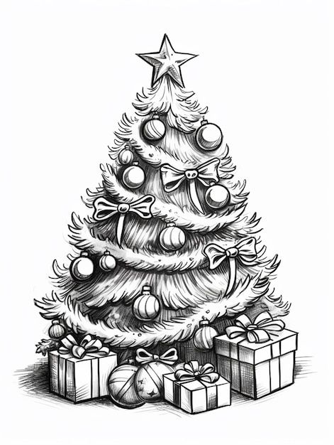 Christmas Tree Coloring, Tree Coloring, Christmas Tree Drawing, Christmas Tree Coloring Page, Christmas Tree With Presents, Tree Coloring Page, Cool Christmas Trees, Easy Coloring Pages, Pretty Christmas