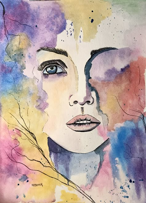 Watercolor Portrait Tutorial, Abstract Figure Art, Watercolor Face, Watercolor Art Face, Watercolor Paintings Nature, Watercolor Flowers Tutorial, Modern Art Paintings Abstract, Dark Art Drawings, Modern Art Paintings