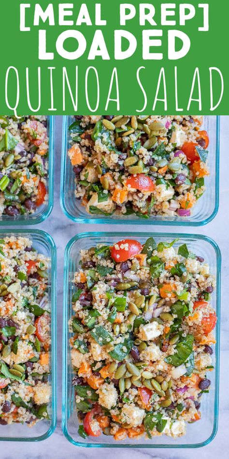 This Loaded Quinoa and Sweet Potato Salad is packed with over 15 grams of protein per serving, which makes it great for a healthy and filling vegetarian lunch that can be prepped ahead of time! It's full of fresh and flavorful ingredients that it's sure to leave you feeling satisfied all afternoon long! #mealpreplunch #vegetarian #quinoasalad #glutenfree Lunch Prep Quinoa, Quinoa Recipes Lunch Meal Prep, Quinoa Salad Meal Prep Healthy Lunches, Quinoa Lunch Recipes, Healthy Lunch Salad, Grandson Quotes, Summer Lunches, Bunny Food, Sweet Potato Salad