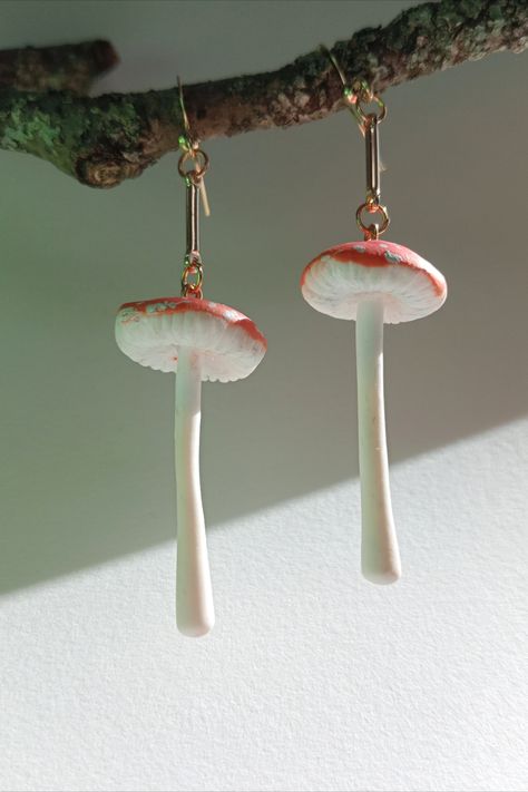 Realistic Fly Agaric mushroom, cottagecore earrings. I'm only using high quality polymer clay and Real 18k gold plated steal findings. My little mushies are strong and durable, but do nneed to be handled with care. Mushroom Cottagecore, Earrings Cottagecore, Fly Agaric Mushroom, Cottagecore Earrings, Cottagecore Jewelry, Fly Agaric, Red Mushroom, Mushroom Earrings, Mushroom Art