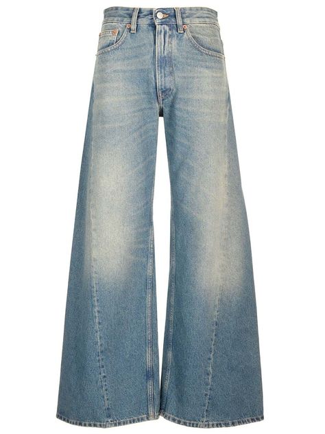 Oversized cotton jeans from MM6 Maison Margiela, with button and hidden zip fastening, central stitching, 5 pockets, belt loops and Margiela 6 label. Versace Designer, Oversized Jeans, Herno Jacket, Best Wallet, Mm6 Maison Margiela, Upcycled Denim, Lace Boots, Swimwear Tops, Lace Up Shoes