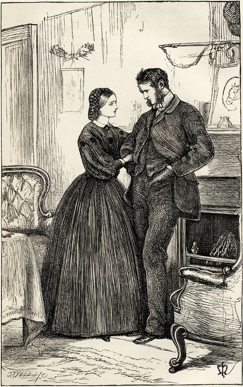 "Mark," said she, "The men are here". from Anthony Trollope's Framley Parsonage, illustrated by John Everett Millais. Anthony Trollope, John Everett Millais, Victorian Books, Watercolour Illustration, Penguin Classics, City Museum, Birmingham City, Portrait Images, Large Picture Frames