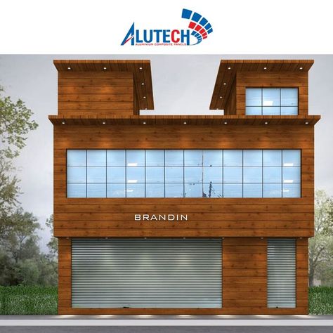 building façade Hpl Sheet Elevation, Acp Sheet, Commercial Design Exterior, Crockery Unit, House Outer Design, Outer Design, Front Elevation Designs, Commercial Building, Design Exterior