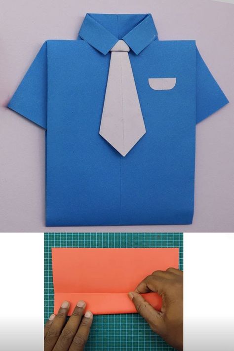 DIY paper Shirt making Tutorial - Origami Shirt Crafts - It's Very Easy and Simple paper making Video - Easy paper Tie - paper Gift Ideas - Handmade Craft. #Tutorial #Origami #Handmade Origami Tie, Paper Shirt, Origami Shirt, Dad Crafts, Homemade Fathers Day Gifts, Origami Dress, Origami Videos, Shirt With Tie, Kids Homemade