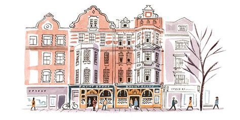 Marylebone 1 Watercolor With Pen, London Village, Postcard Illustration, Marylebone London, City Sketch, Building Drawing, London Map, Lifestyle Illustration, Sketchbook Inspo