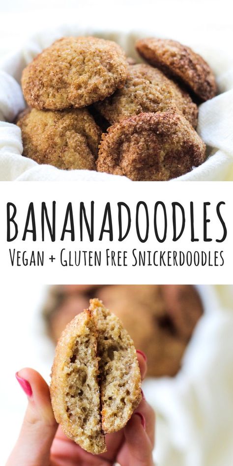 Gluten Free Vegan Snickerdoodles Recipe Vegan Gf Recipes Dinner, Banana Snickerdoodles, Healthy Snickerdoodle Cookies, Dairy Free Cookie Recipe, Vegan Snickerdoodles, Snickerdoodles Recipe, Dairy Free Bread, Gluten Free Snickerdoodles, Snickerdoodle Cookie