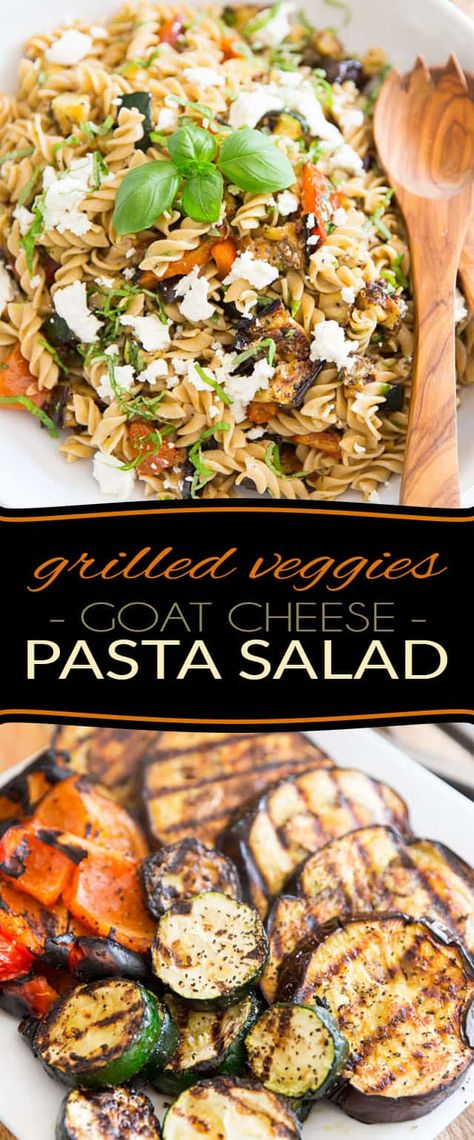 Loaded with tons grilled vegetables such as eggplant, zucchini and roasted roasted bell peppers, topped with a generous amount of creamy goat cheese, this Grilled Vegetables and Goat Cheese Pasta Salad will be the star of your summer meals! Cheese Pasta Salad, Roasted Bell Peppers, Eggplant Pasta, Veggie Pasta Salad, Goat Cheese Pasta, Eggplant Zucchini, Creamy Goat Cheese, Summer Meals, Vegetable Pasta