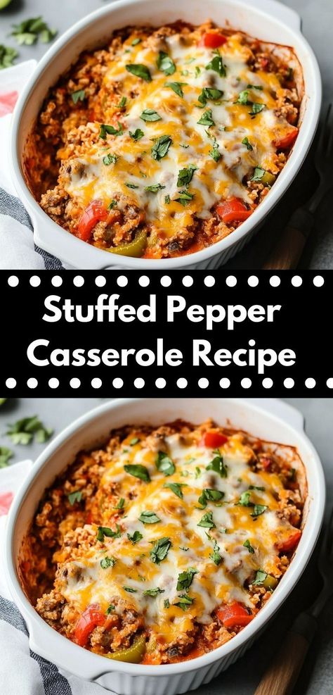 Looking for a comforting dinner idea? This Stuffed Pepper Casserole is one of the best casserole recipes for family dinners, combining vibrant flavors and easy preparation for a satisfying meal everyone will love. Casserole Recipes For Family, Fall Dinner Casseroles, Unstuffed Pepper Casserole, Best Stuffed Pepper Recipe, Fall Casseroles, Stuffed Peppers Beef, Pepper Casserole, Easy Stuffed Peppers, Ground Beef Rice