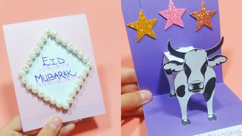 In this video, I am going to show you how to make Easy handmade Pop Up Cow Eid Card at home for friends and kids. Bakra Eid, Tarjetas Pop Up, Eid Card, Eid Cards, Easy Handmade, Eid Ul Adha, Cards Ideas, Eid Mubarak, Diy Cards