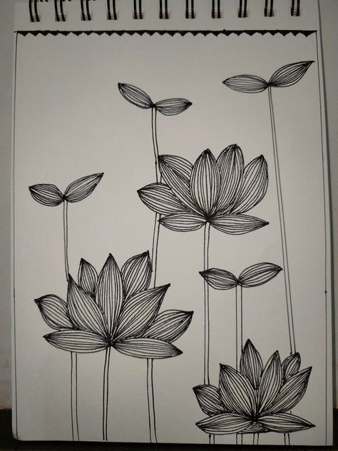 Lotus Lotus Drawing Art, Flower Drawing Sketches, Lotus Flower Drawing, Lotus Drawing, Quick Art, Madhubani Painting, Painting Inspo, Canvas Ideas, Drawing Art