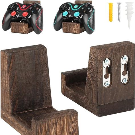 Universal Controller Gaming PC Accessories Rack Headphone Stand for Xbox Series PS5 PS4 by Wood Adhesive Fixation or Screws Install Game Controller Holder, Control Xbox, Pallet Home Decor, Controller Holder, Controller Stand, Headset Stand, Wood Adhesive, Pc Accessories, Headphone Stand