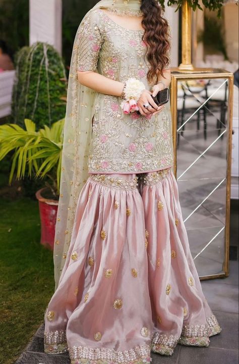 Indian Wedding Outfits For Brides Sister, Pink Garara Dress, Bride Sister Dress Pakistani, Bride's Sister Dress, Dresses For Brides Sister, Pakistani Wedding Outfits Sisters, Pakistani Wedding Dresses Sisters, Garara Dress, Pakistani Bridal Couture