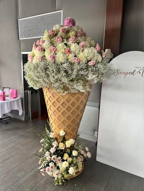 Candyland Bridal Shower Theme, All Scooped Up Bridal Shower Decorations, Ice Cream Floral Arrangement, She’s Scooped Up, She’s Been Scooped Up Theme, She Got Scooped Up, Two Scoops Baby Shower Theme, She's Been Scooped Up, She’s Been Scooped Up Bridal Theme