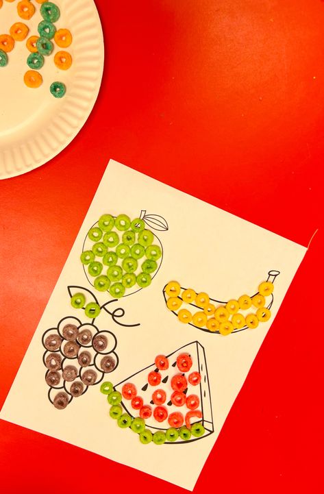 Fruit Activities For Preschool Crafts, Fruit Of The Spirit Sensory Bin, Fruit Loop Crafts Preschool, Fruit And Veggie Art Preschool, Fruit Of The Spirit Preschool Lessons, Fruit Of The Spirit Craft Preschool, Fruit Of The Spirit Preschool, Fruits Of The Spirit Craft, Fruit Of The Spirit For Preschoolers