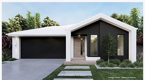 House Facades Australia Single Story, Black And White House Exterior, Palm Springs Style Home, House Facades Australia, White Exterior Houses, Flat Roof House, Urban Farmhouse, Box Houses, House Elevation