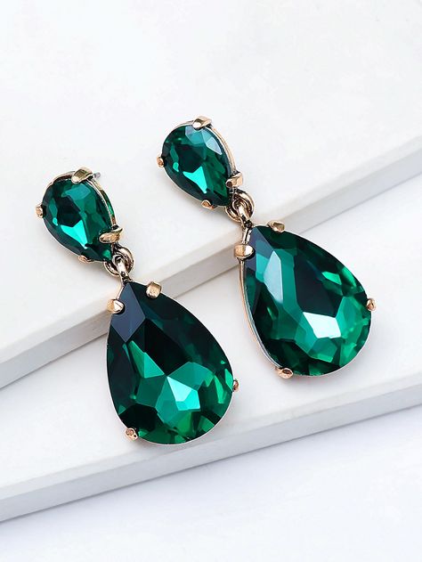 Dangly Green Earrings, Green Dress Accessories Jewelry, Green Wedding Jewelry, Dark Green Earrings, Emerald Drop Earrings, Water Drop Earrings, Embellished Fashion, Casual Pumps, Plus Size Mini Dresses