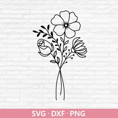 Flowers With Stems Drawing, Simple Svg Designs, Cute Flower Clipart, Wildflower Template, Flower Bouquet Svg, Flower Bouquet Drawing, Wildflower Svg, Clip Art Frames Borders, Svg Flowers