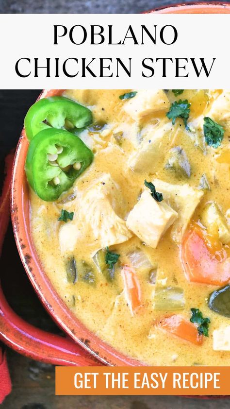 Creamy Chicken Poblano, Chicken Poblano Soup, Chicken Poblano, Hearty Chicken Soup, Poblano Chicken, Poblano Soup, Hearty Chicken, One Skillet, Hearty Meal